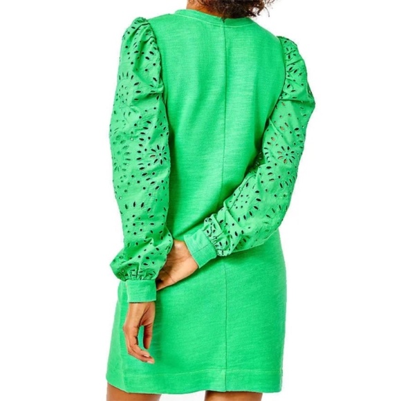 Lilly Pulitzer Jasona Eyelet Dress XS Lace Long Sleeve Kelly Green Easter Preppy - Picture 4 of 15